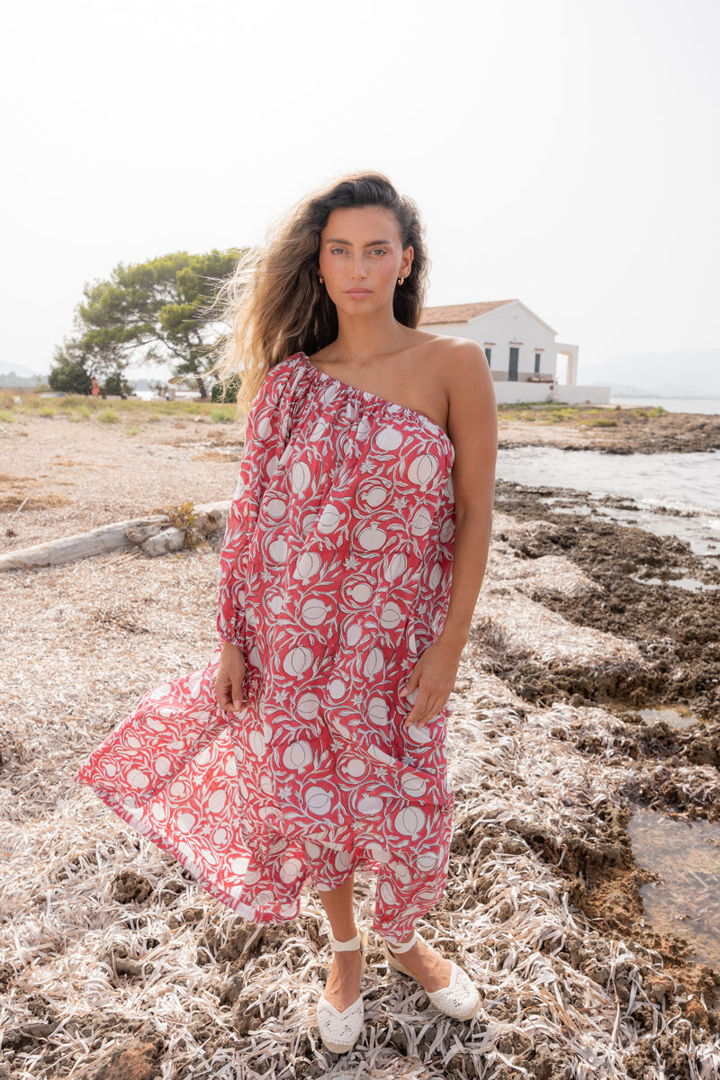 printed one shoulder dress Block Print Yellow / STANDARD color dark blue Dress's Color:22#-Claret Floral Wash Method Adrianna Papell One-Shoulder Matte