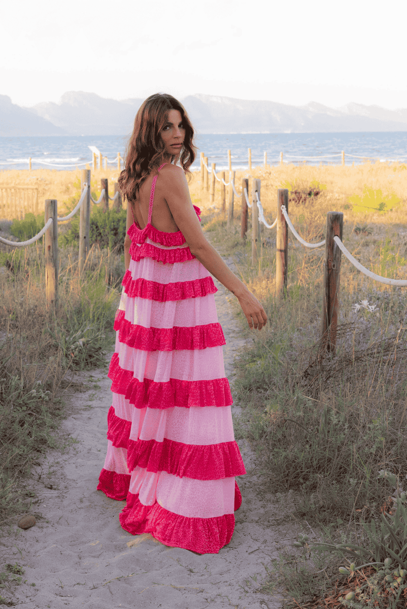 pink and red ruffle dress Sherri Hill 57416 Prom Dress