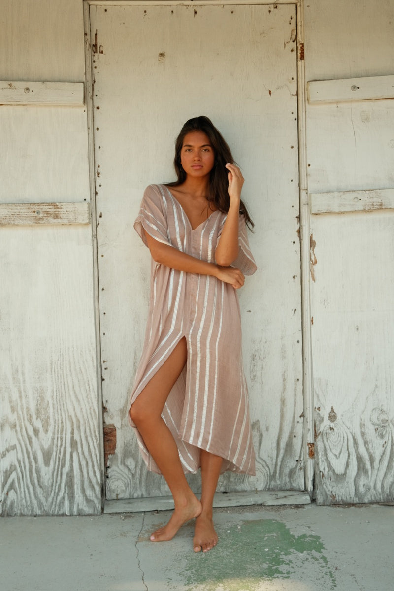 english factory striped kaftan mini dress Metallic Striped Kaftan (Black, Petite)