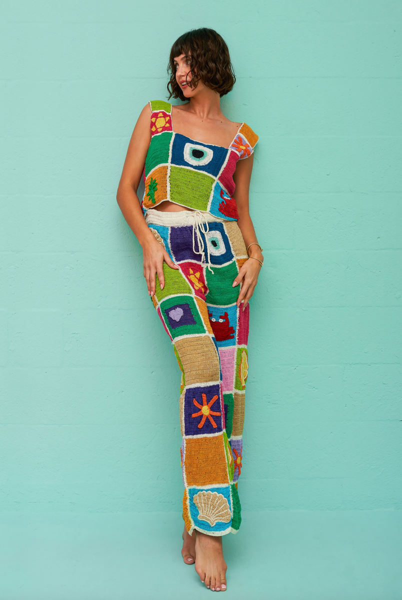 Crochet Patchwork Pants Multicolor / STANDARD