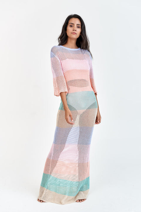 Rainbow Crochet Maxi Dress