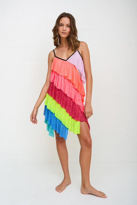 Asymmetric Mini Rainbow Dress