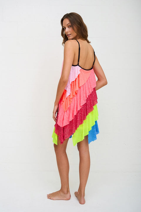 Asymmetric Mini Rainbow Dress