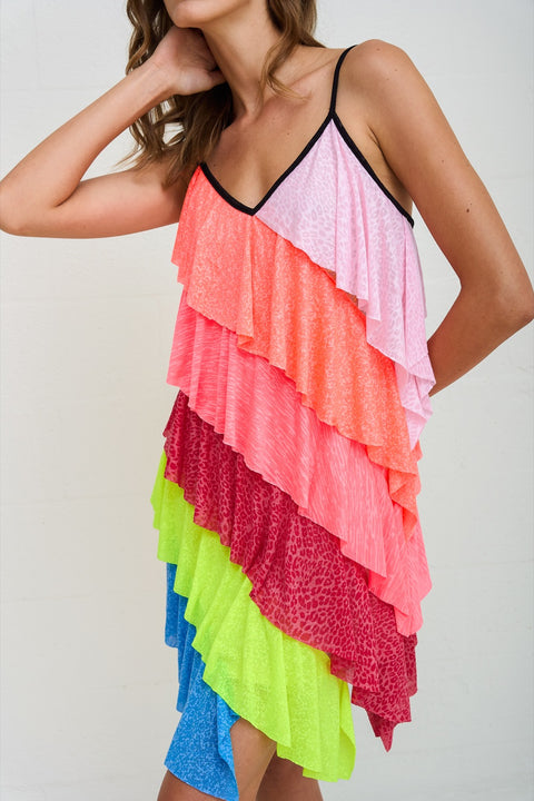 Asymmetric Mini Rainbow Dress