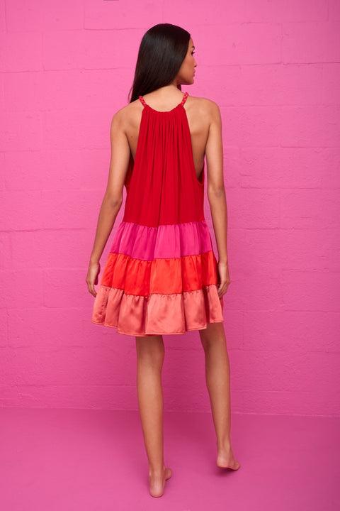 Aegean Satin Tiered Mini Dress