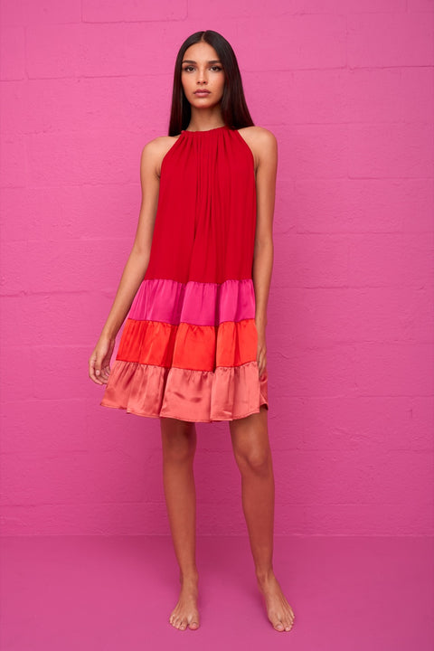 Aegean Satin Tiered Mini Dress