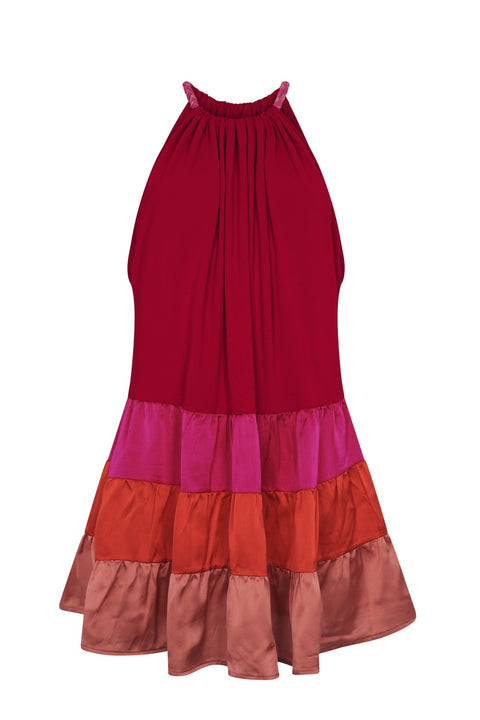 Aegean Satin Tiered Mini Dress