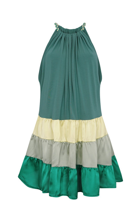 Aegean Satin Tiered Mini Dress