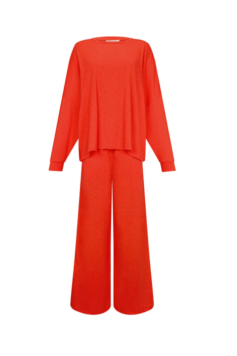 Basic PJ Pullover Top & Wide Leg Pant Set