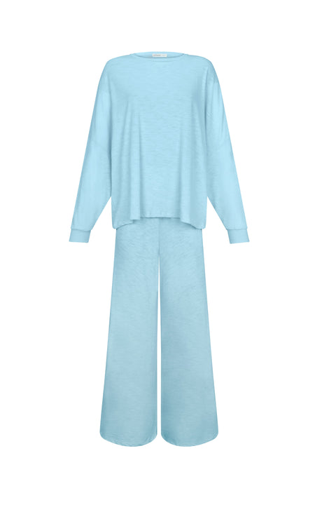 Basic PJ Pullover Top & Wide Leg Pant Set