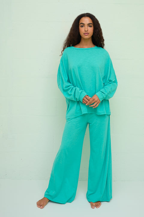 Basic PJ Pullover Top & Wide Leg Pant Set