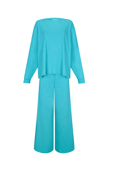 Basic PJ Pullover Top & Wide Leg Pant Set