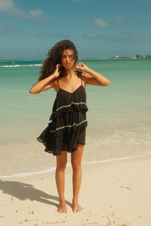 Beaded Ruffle Tiered Mini Dress