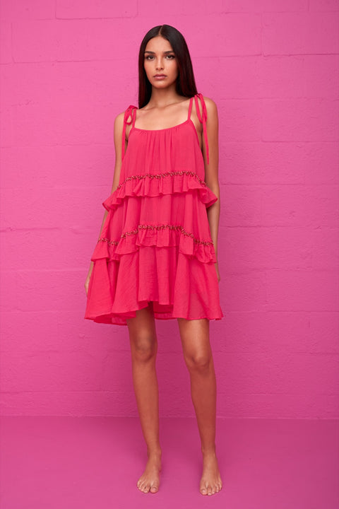 Beaded Ruffle Tiered Mini Dress
