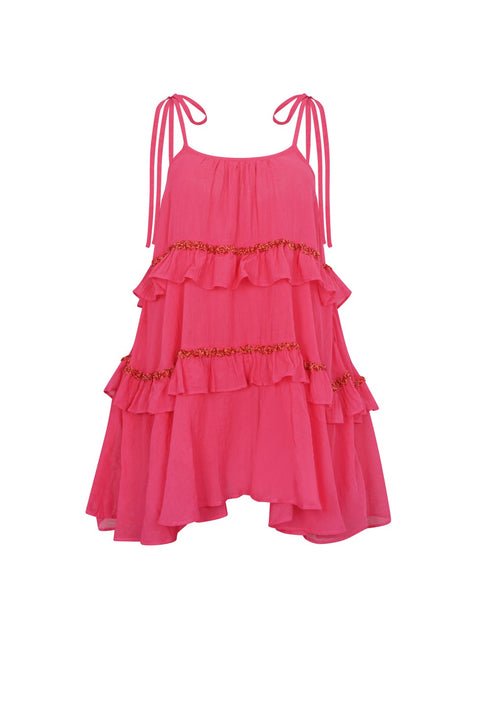 Beaded Ruffle Tiered Mini Dress