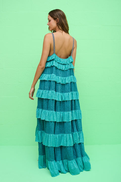 Colorblock Tiered Ruffle Dress