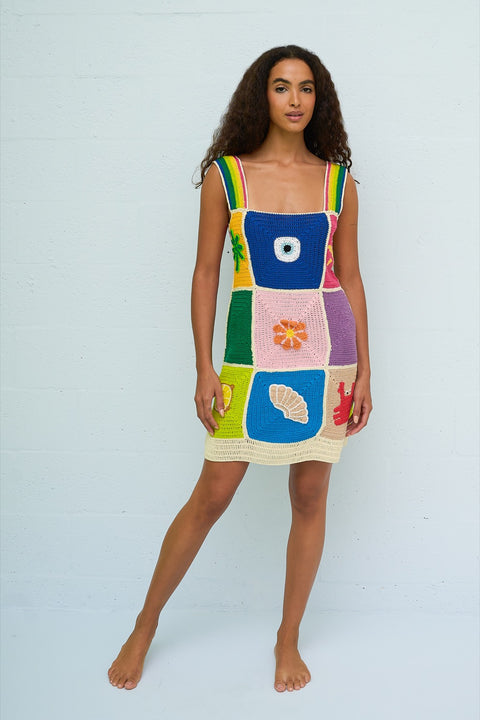 Crochet Patchwork Mini Dress