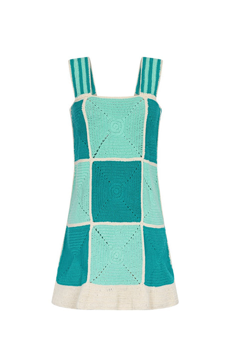 Crochet Checkered Mini Dress