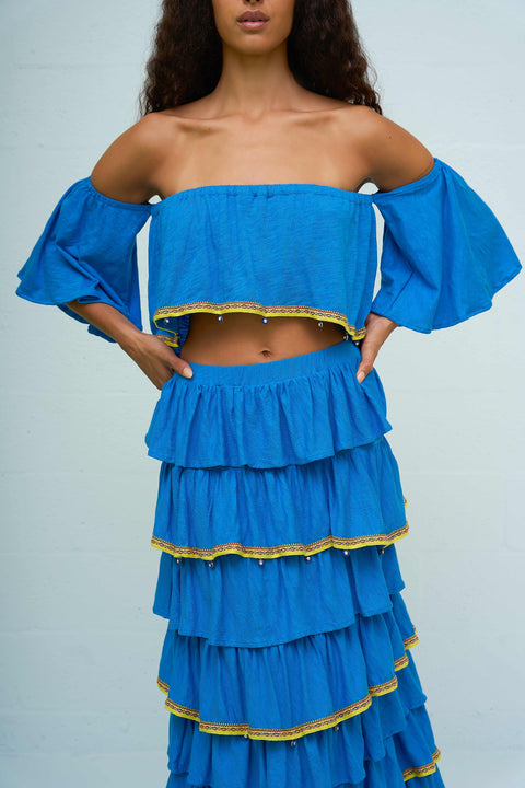 Evil Eye Strapless Top & Maxi Skirt Set