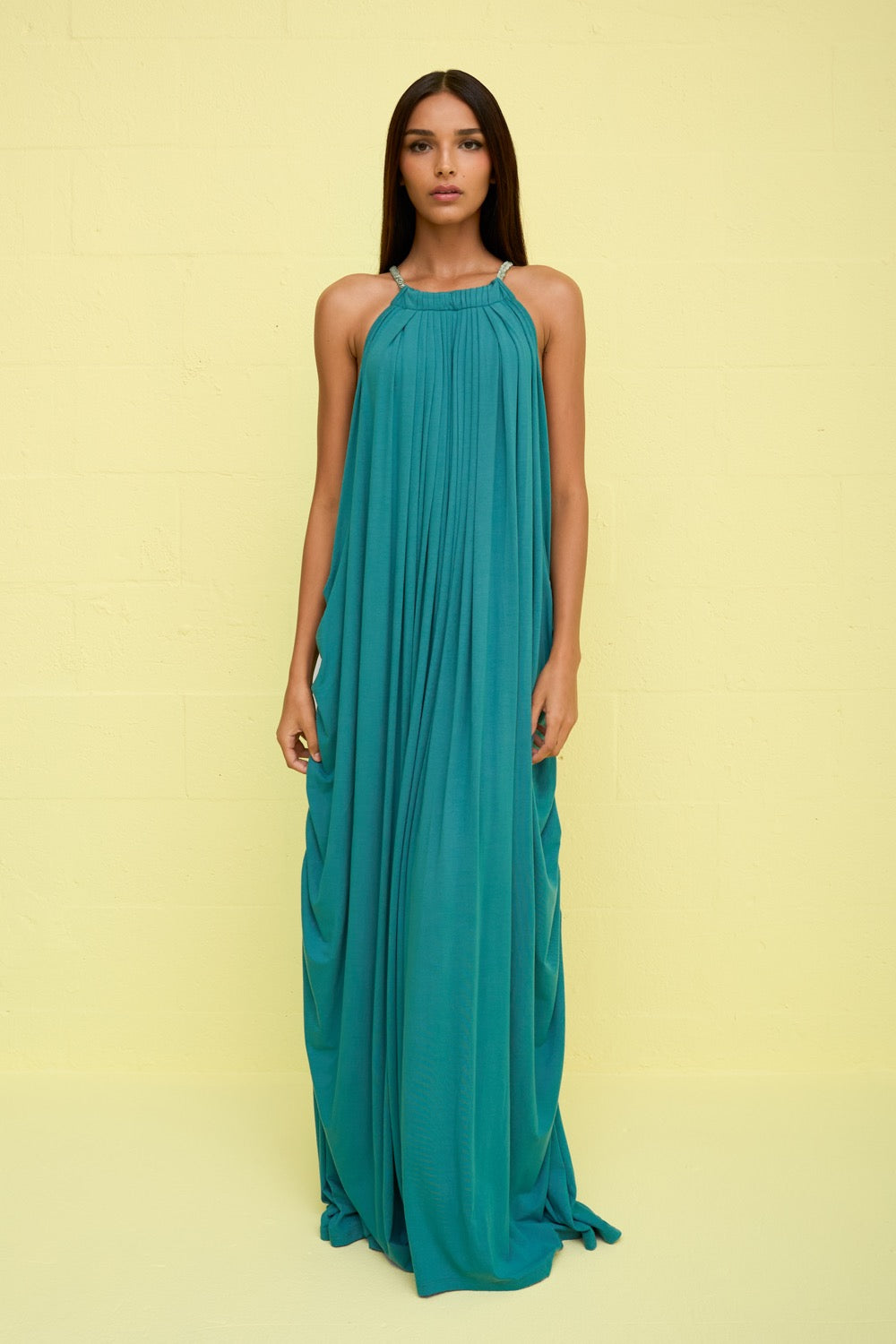 Goddess Draped Halter Maxi Strawberry / PETITE