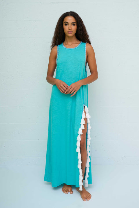 Monochromatic Tassel Slit Dress