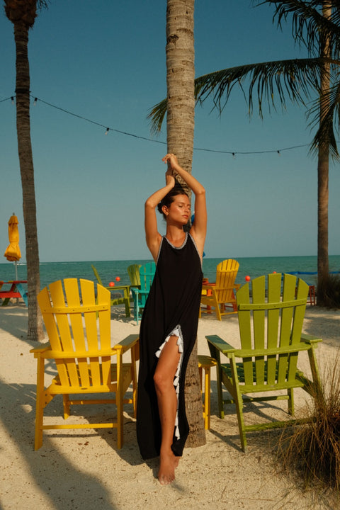 Monochromatic Tassel Slit Dress