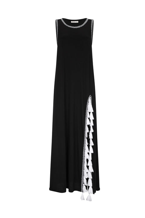 Monochromatic Tassel Slit Dress