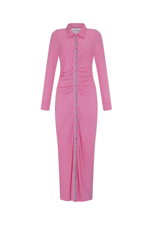 Vestido Pima con botones y pliegues