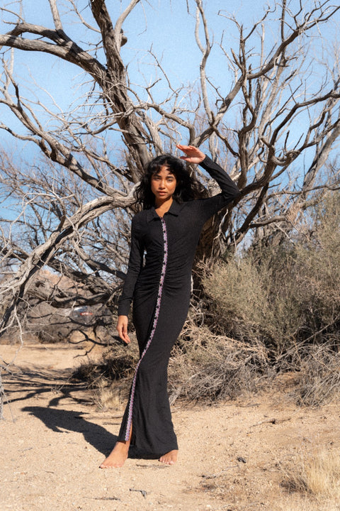 Vestido Pima con botones y pliegues