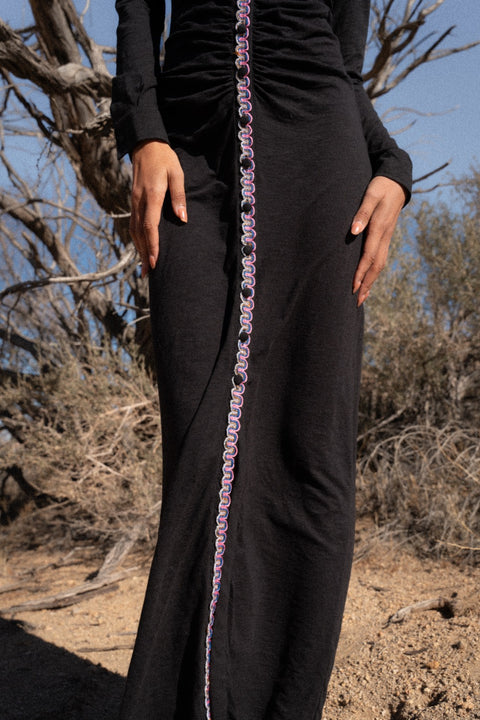 Vestido Pima con botones y pliegues