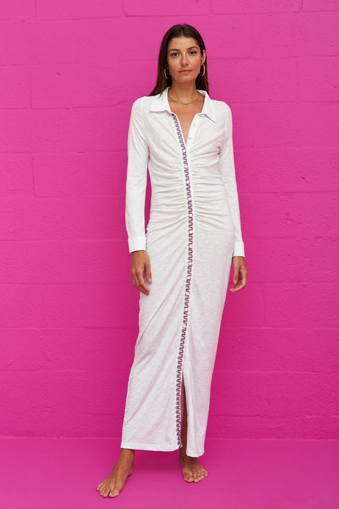 Vestido Pima con botones y pliegues