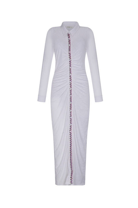 Vestido Pima con botones y pliegues