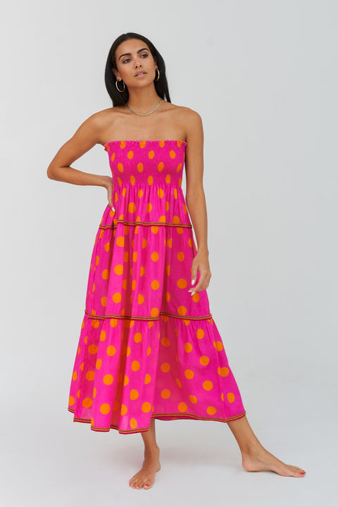 Vestido sin tirantes de lunares