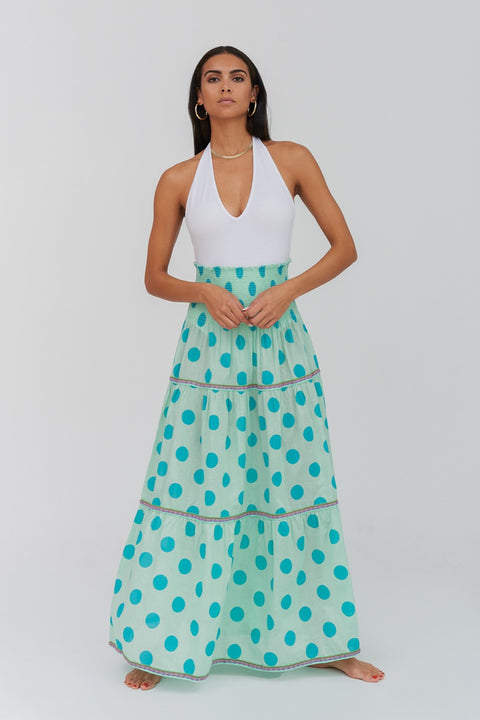 Vestido sin tirantes de lunares