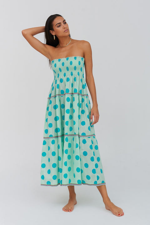 Vestido sin tirantes de lunares