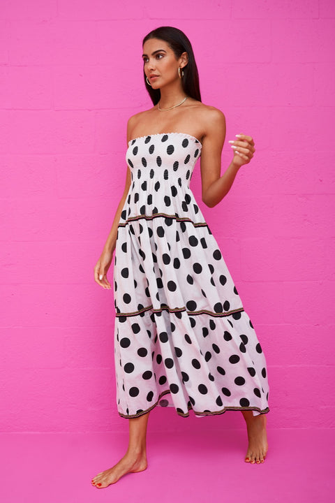 Vestido sin tirantes de lunares