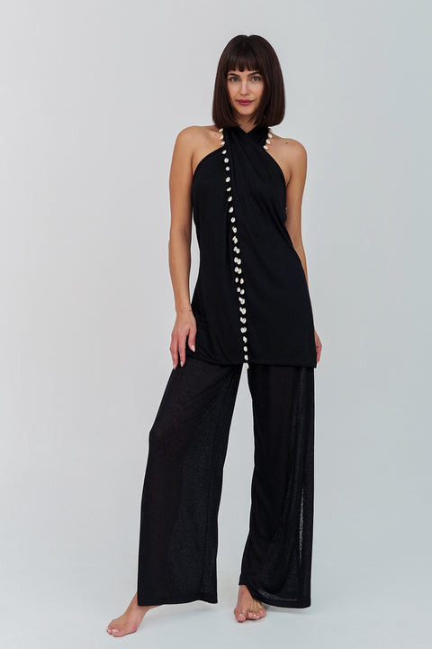 Conjunto halter cruzado con diseño de concha de Puka