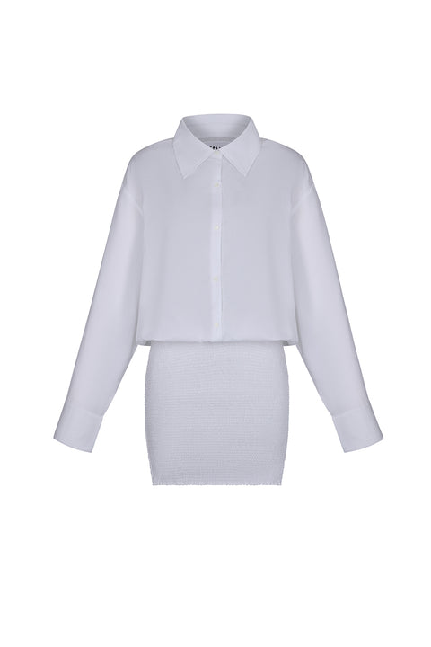 Smocked Button Down Shirtdress