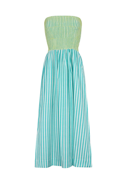 Strapless Smocked Midi Dress