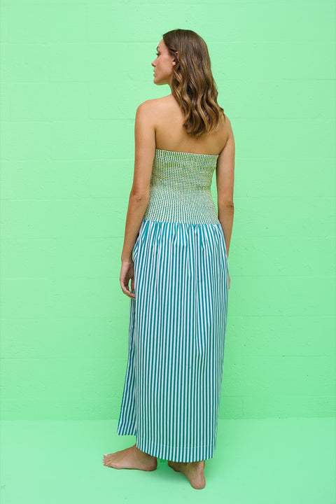 Strapless Smocked Midi Dress