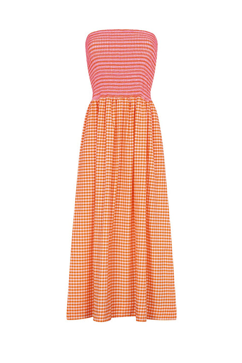 Strapless Smocked Midi Dress