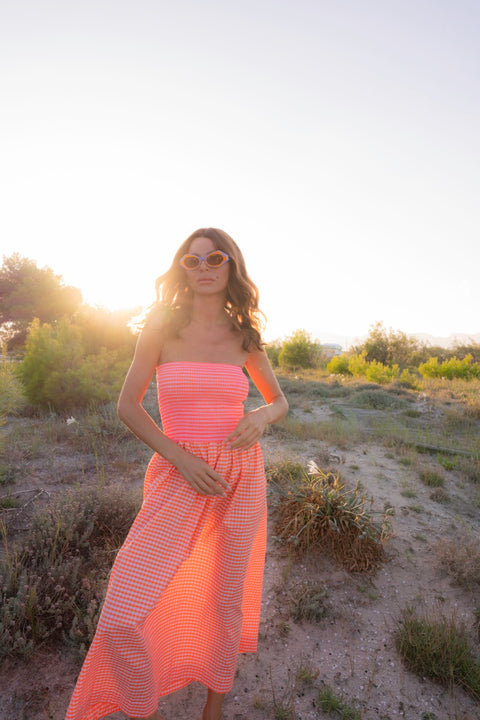 Strapless Smocked Midi Dress