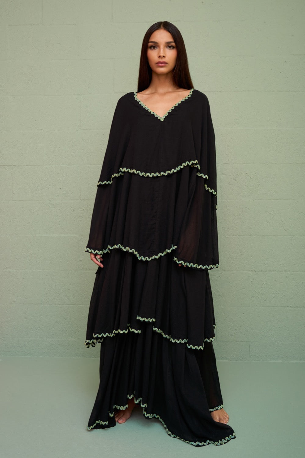 beaded kaftan dress Water-Green Kaftan Dress with Silver Beaded Tulle by Tony Ward  Elilhaam