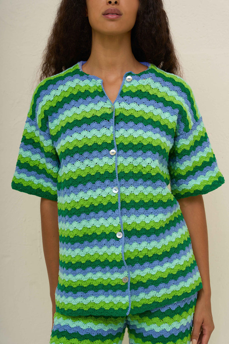 Shell Waves Crochet Button Down Top– pītusa