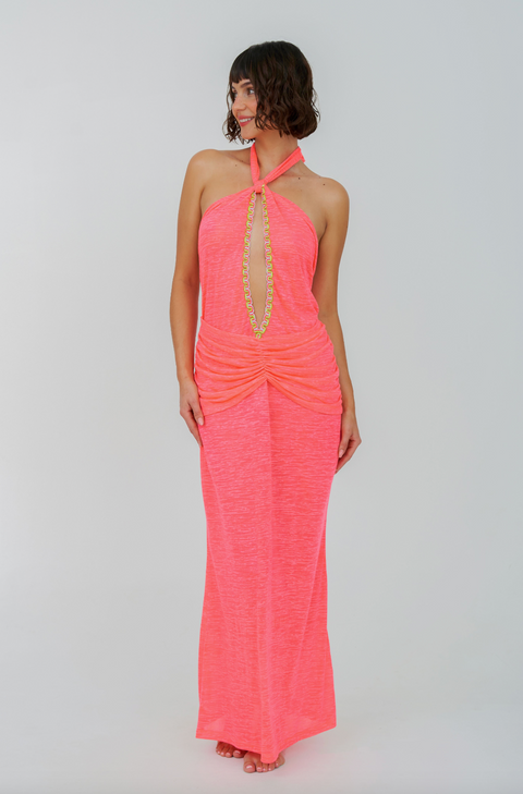 Cutout Halter Ruched Maxi