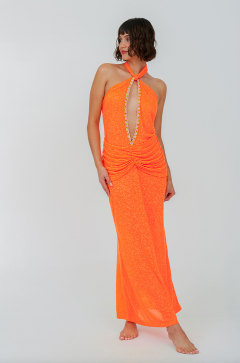 Cutout Halter Ruched Maxi