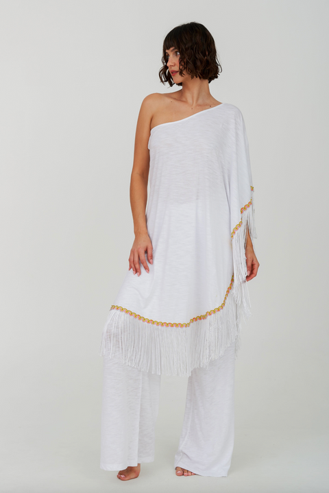 Pima One Shoulder Fringed Top & Pant Set