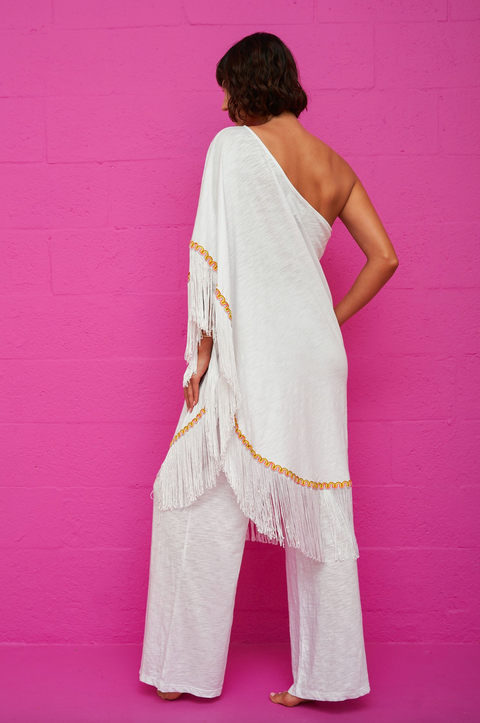 Pima One Shoulder Fringed Top & Pant Set
