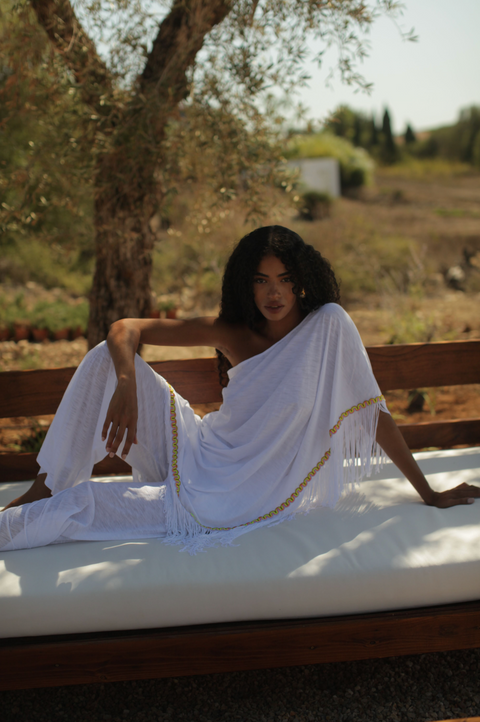 Pima One Shoulder Fringed Top & Pant Set