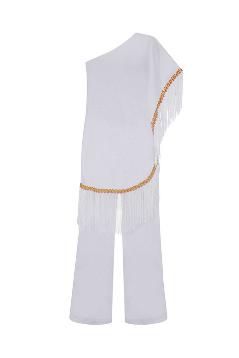 Pima One Shoulder Fringed Top & Pant Set